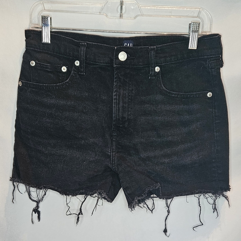 GAP Black Denim Frayed Hem Shorts